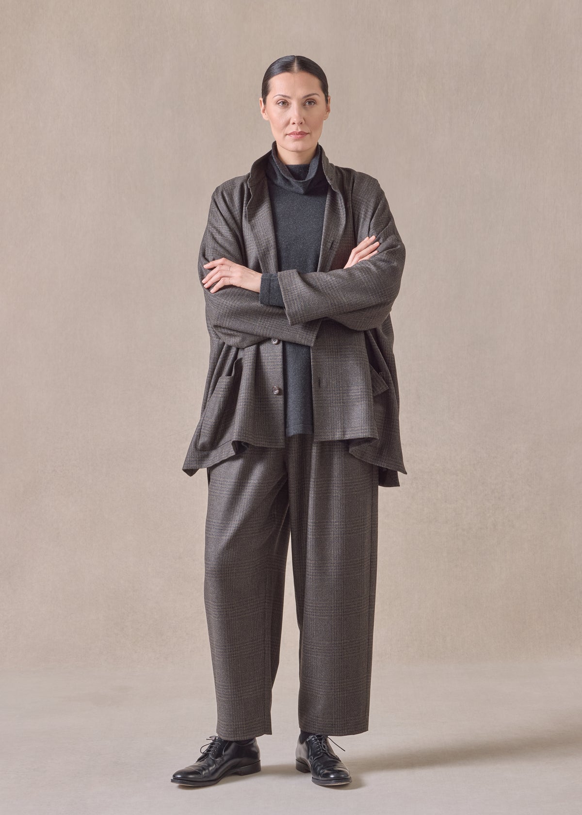 cashmere silk mix wide longer back double stand collar jacket - long (greenbronze)