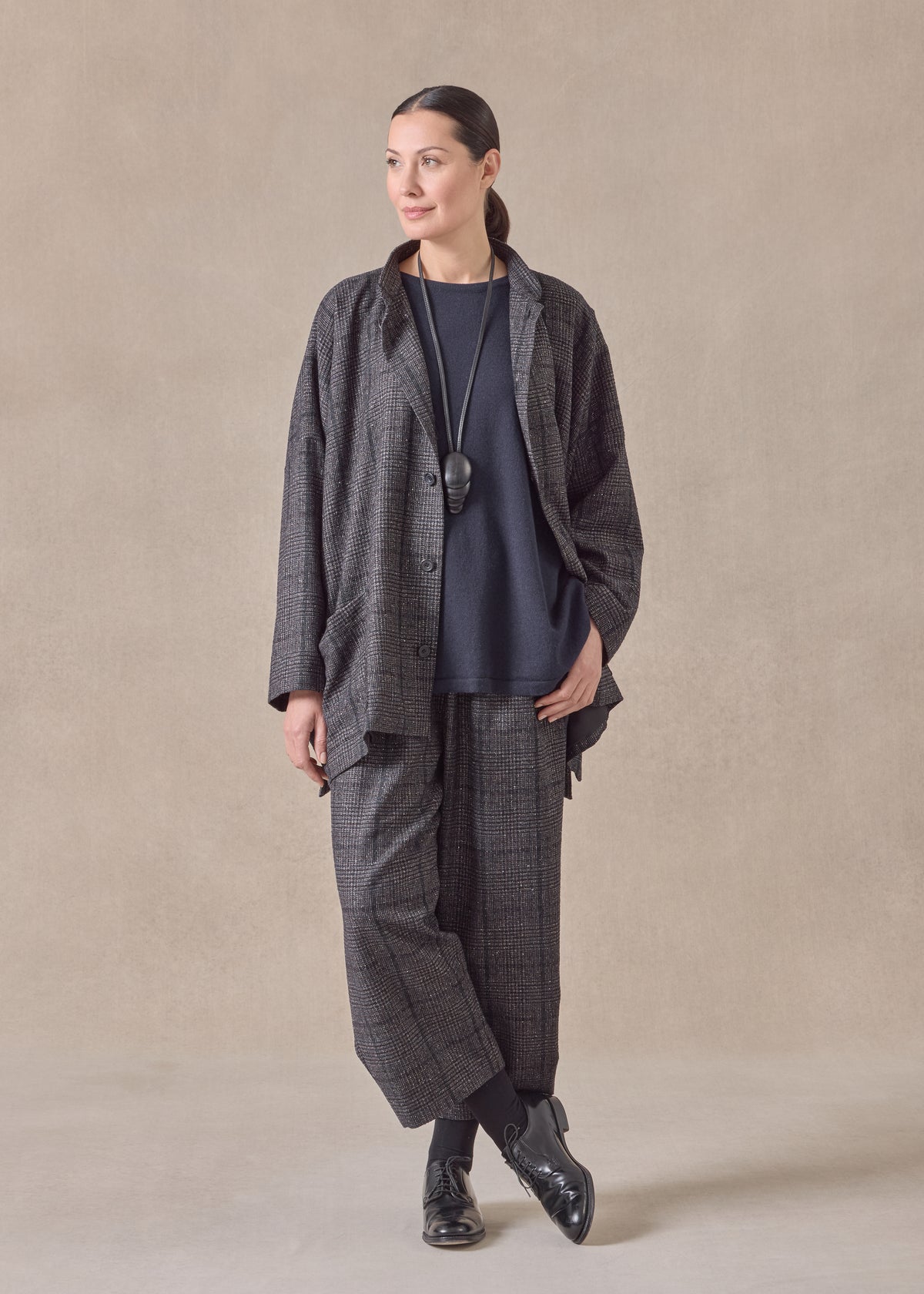 cashmere silk wool mix wide longer back mandarin jacket - long