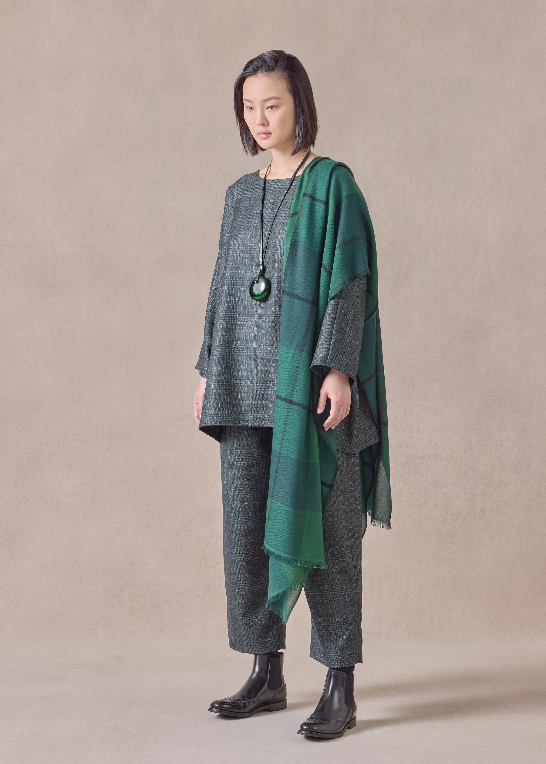 cashmere silk wool mix boat neck top - long
