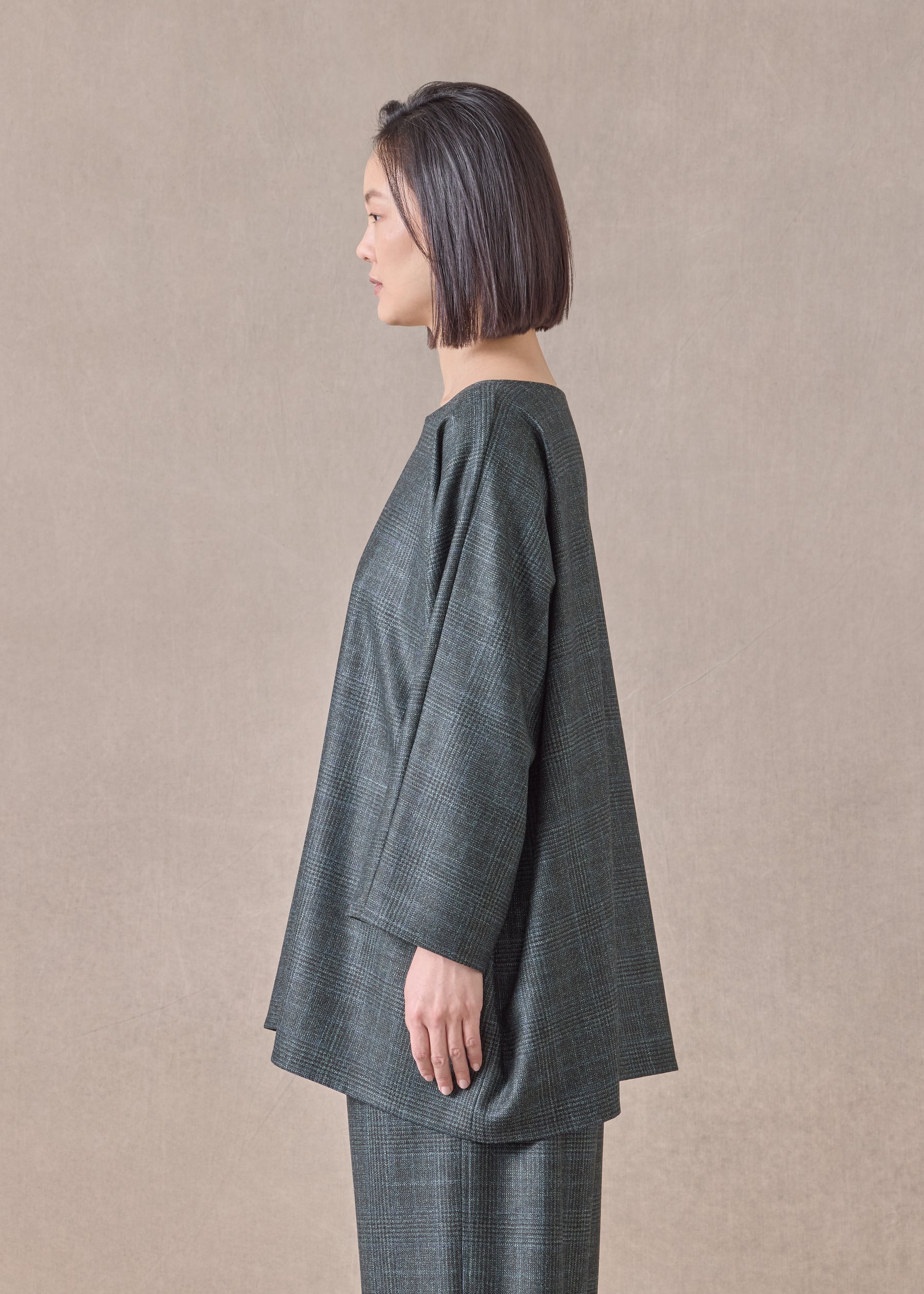 cashmere silk wool mix boat neck top - long