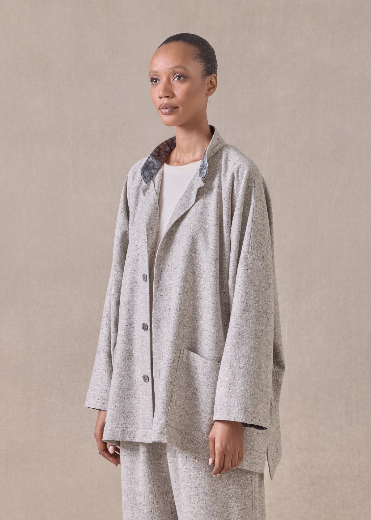 wool wide longer back mandarin jacket- long