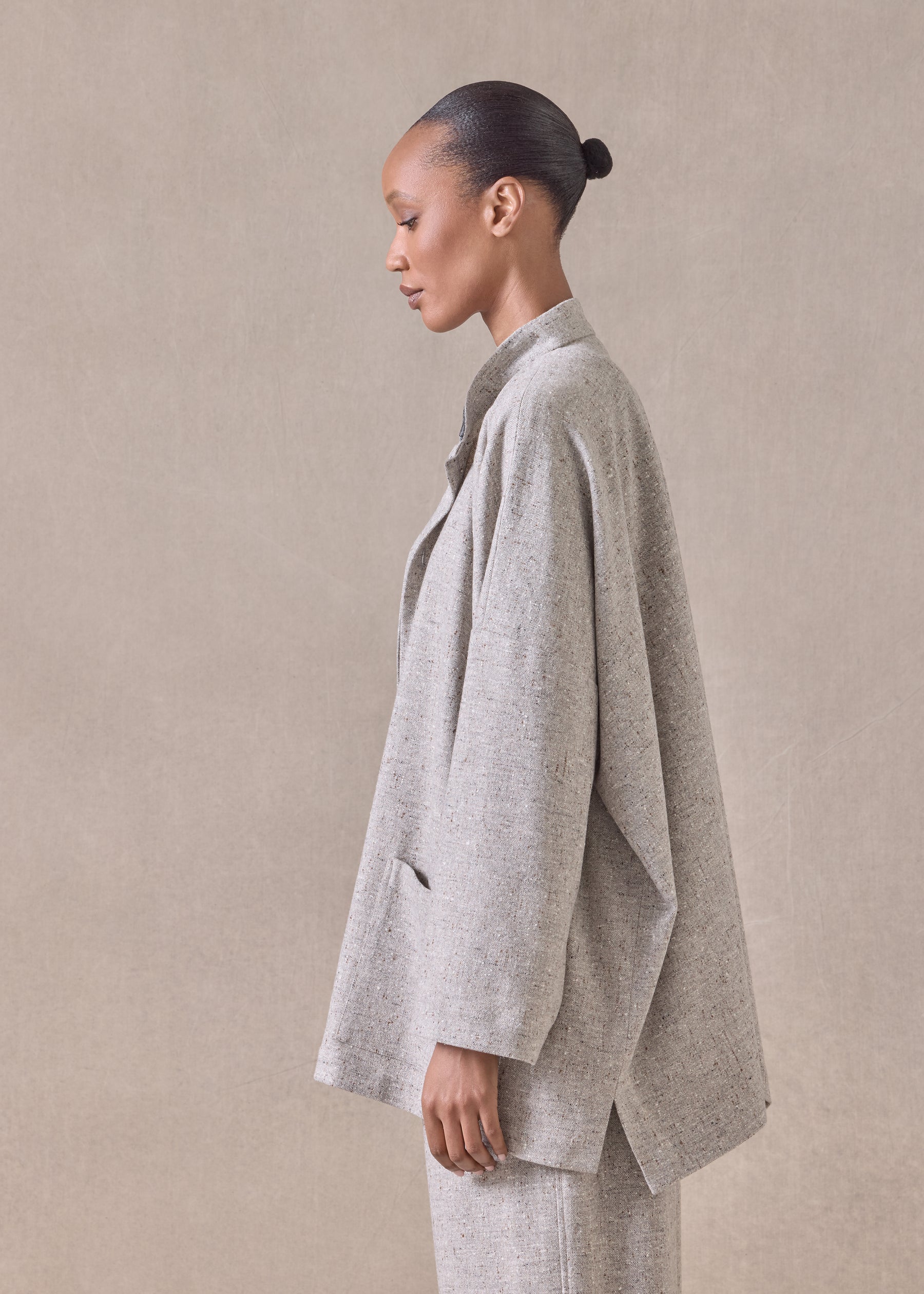 wool wide longer back mandarin jacket- long