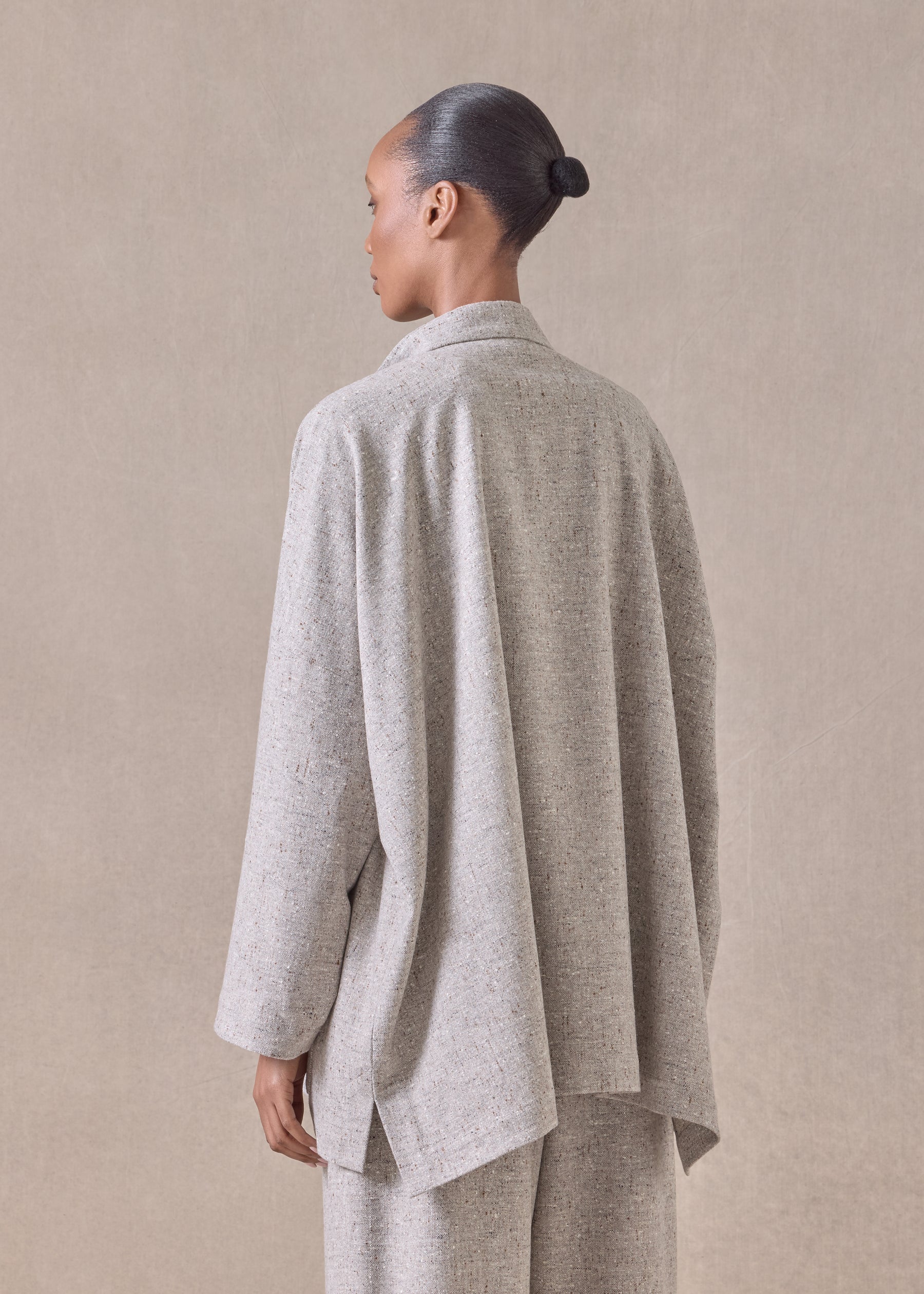 wool wide longer back mandarin jacket- long