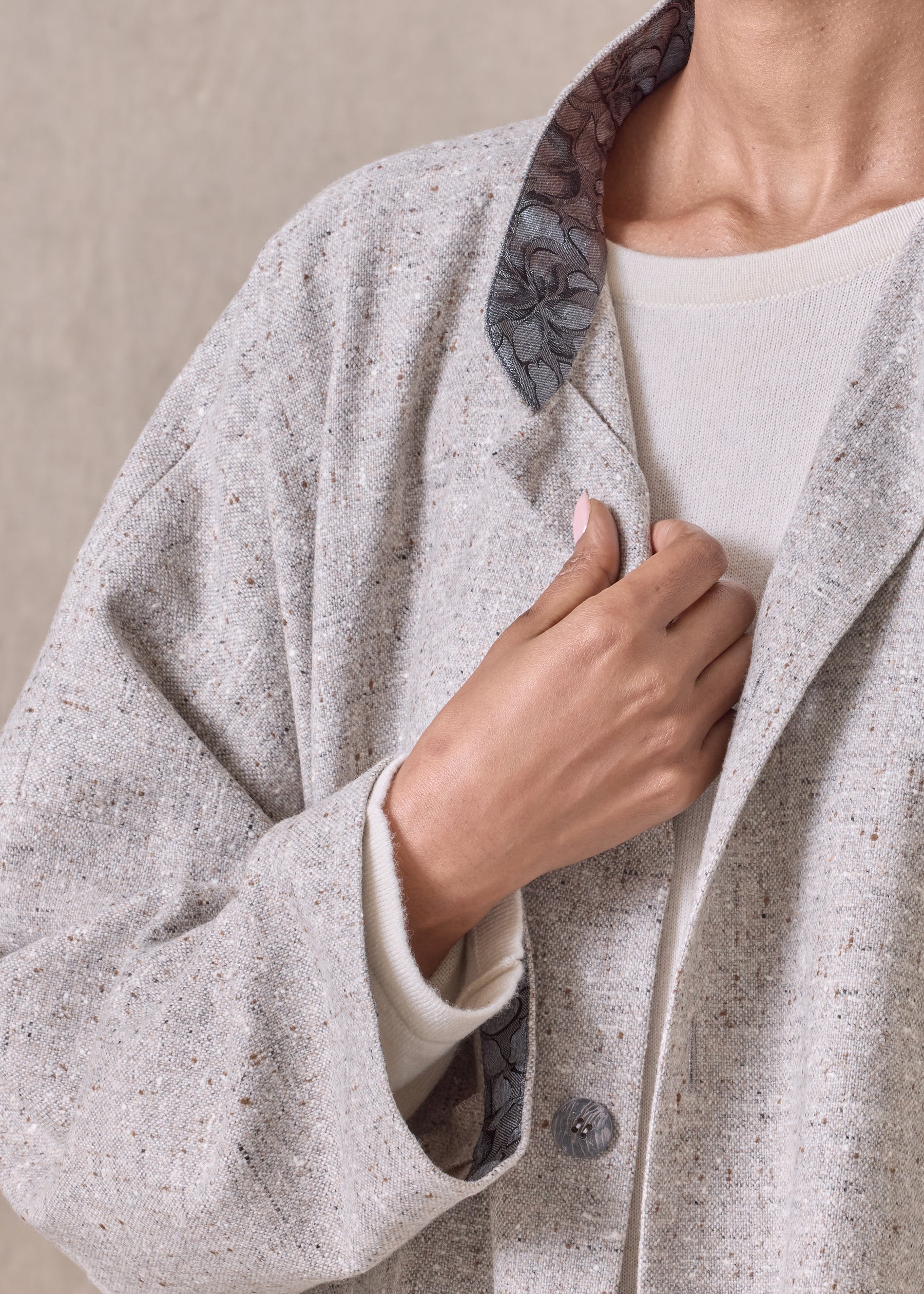 wool wide longer back mandarin jacket- long