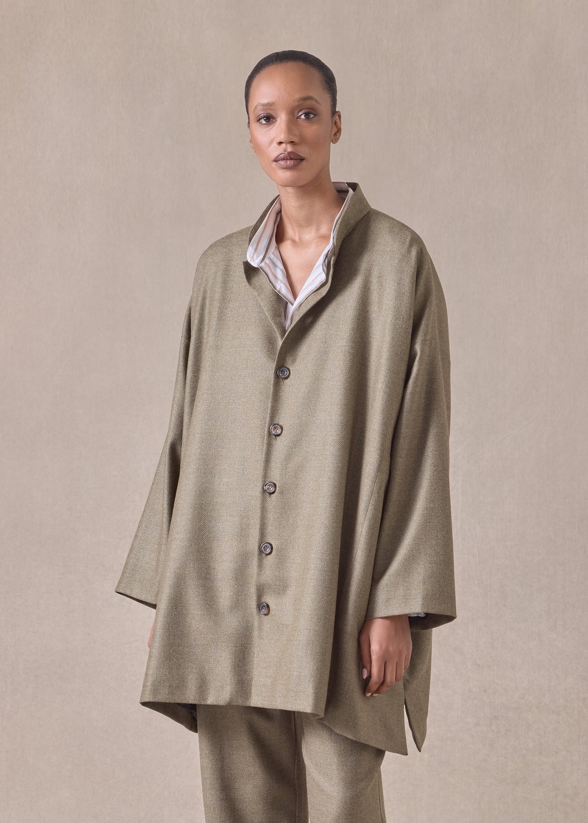 silk superfine wool mix wide a-line mandarin jacket - long plus