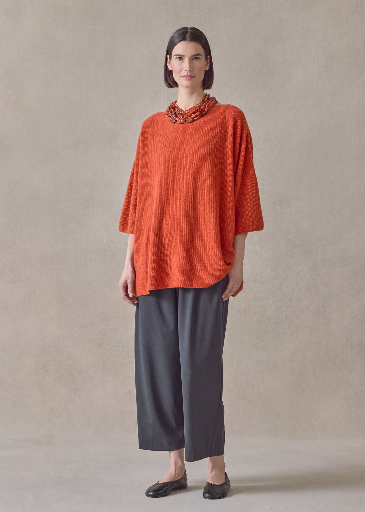 cashmere square 3/4 sleeve top - long (rust)