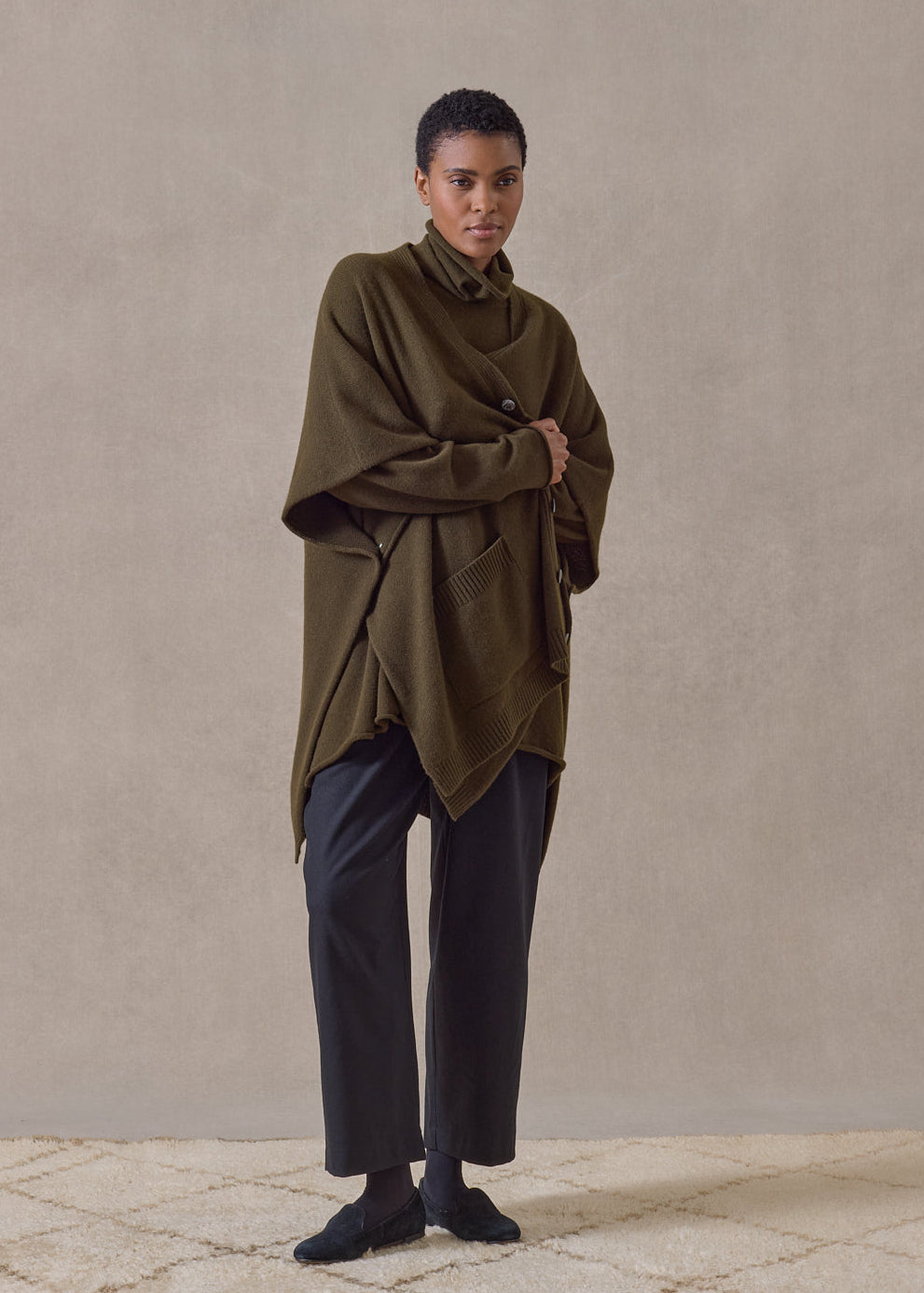 cashmere extra wide longer back sleeveless cardigan tabard - long (lodenbronze)