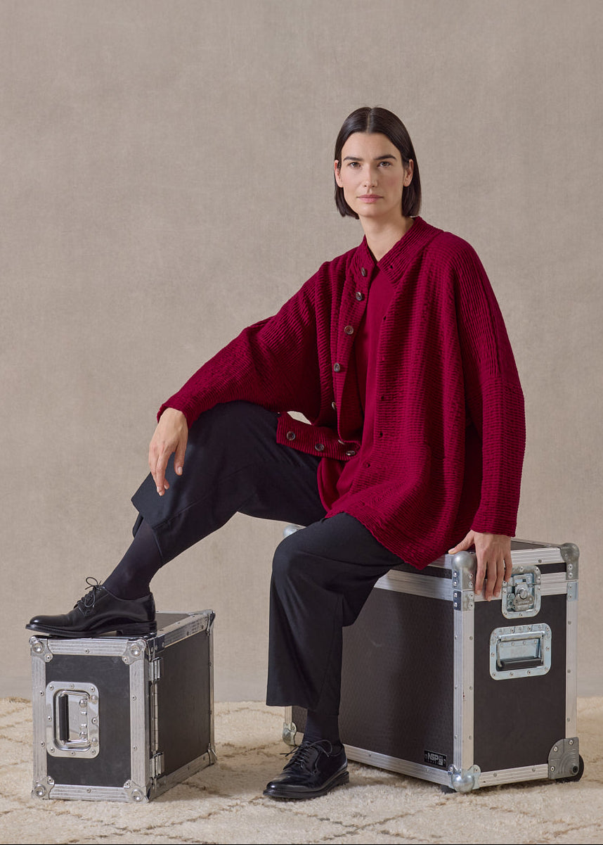cashmere high neck button cardigan - long (magenta)