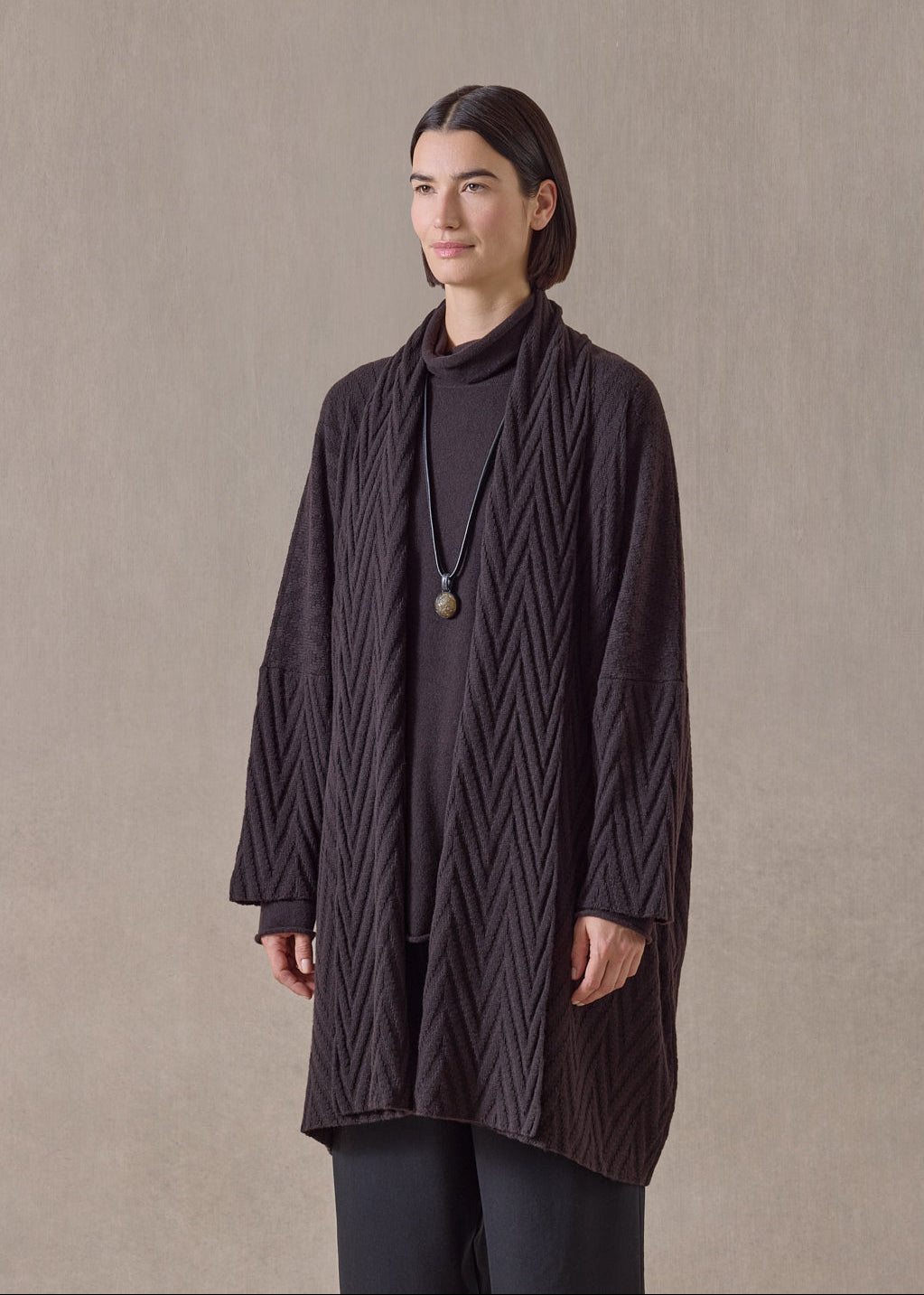 cashmere scrunch shawl collar cardigan - very long (cocoa)