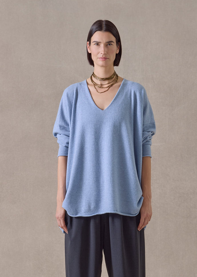 cashmere a-line v-neck sweater - long (bluewater)
