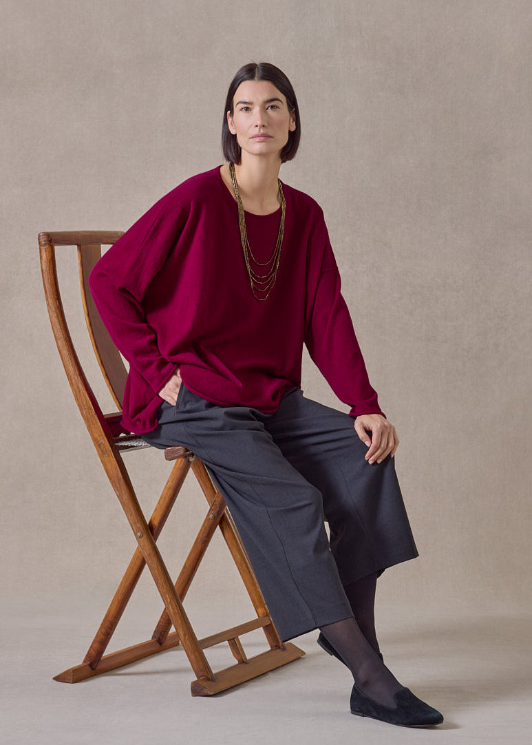 cashmere a-line bateau neck sweater - mid plus (magenta)