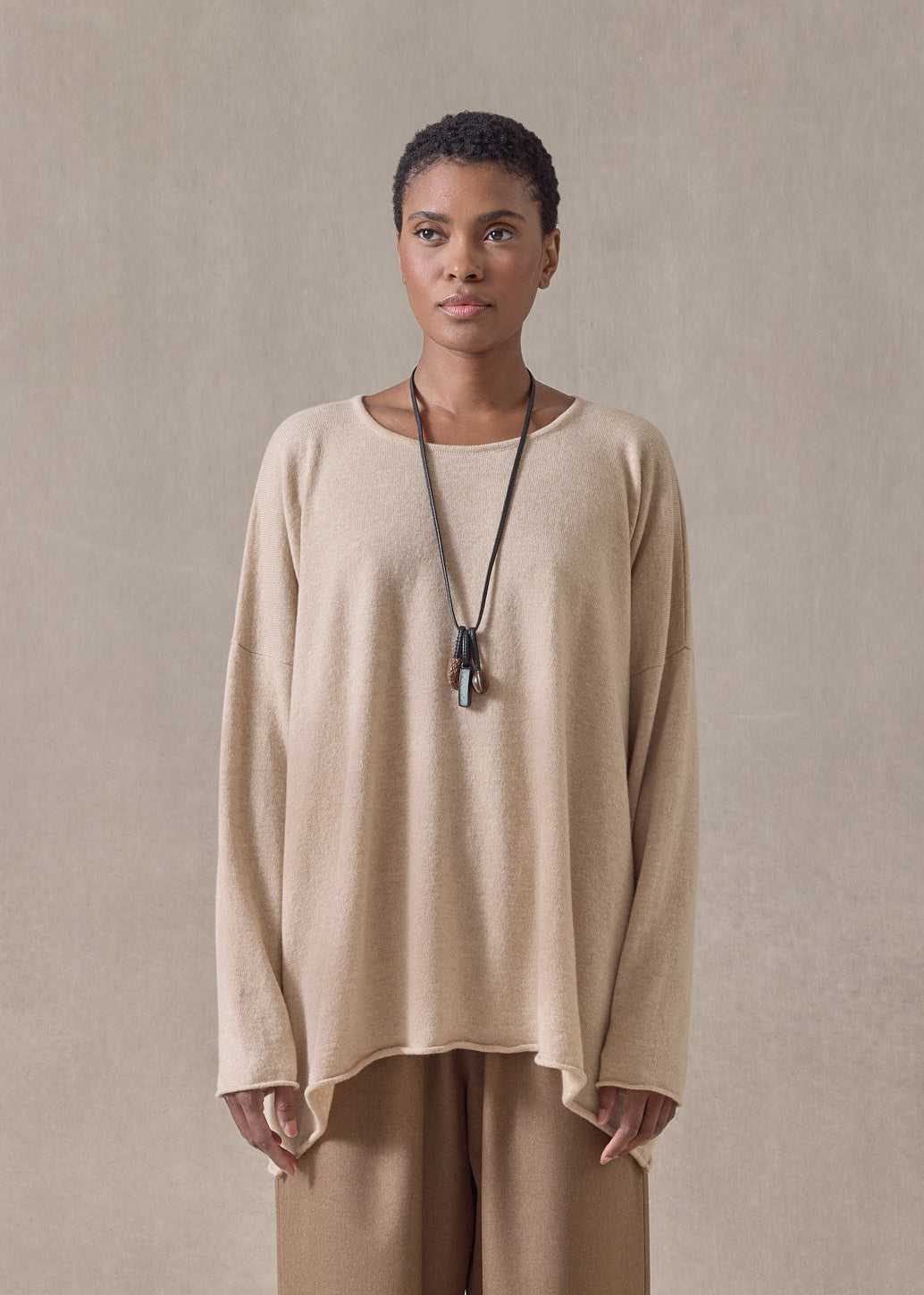 cashmere a-line bateau neck sweater - mid plus (sandstone)