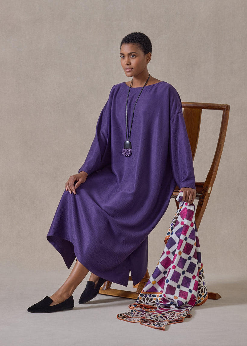 midweight silk plissé wide a-line scoop neck dress (tincture)