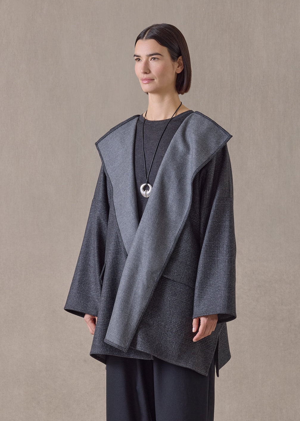 wool wide jacket coat - long plus (charcoal)