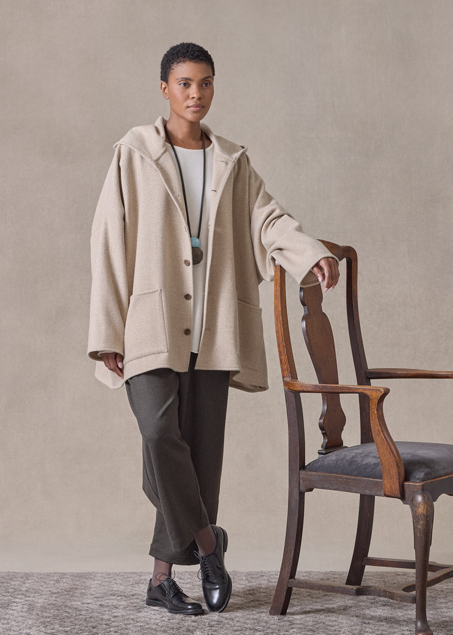 wool cashmere hooded coat - long (oatey)