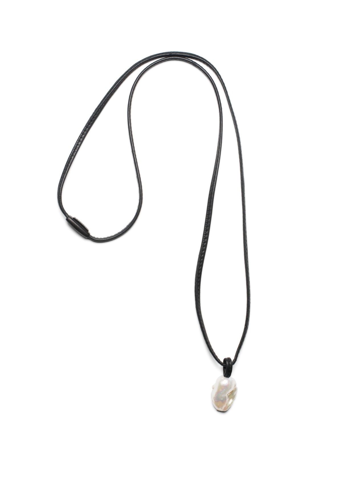 single baroque freshwater farm pearl strung - leather