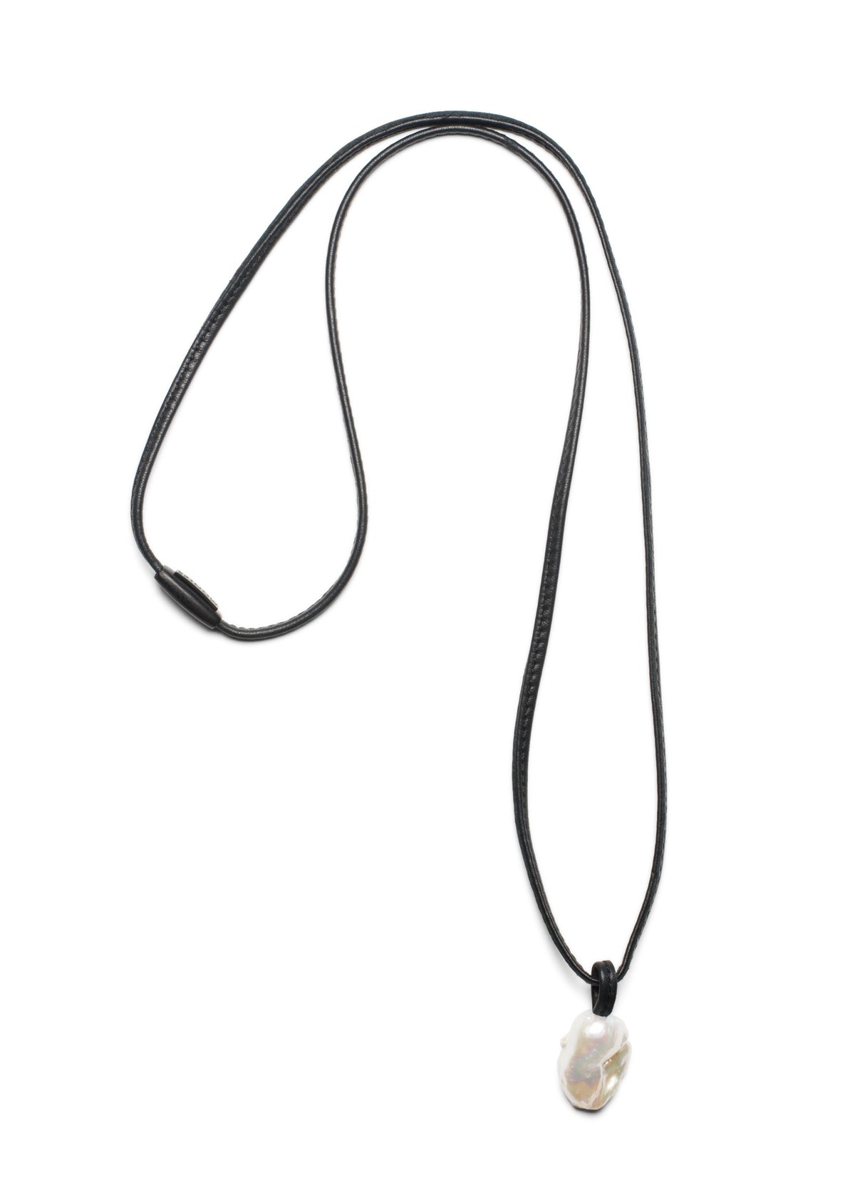single baroque freshwater farm pearl strung - leather