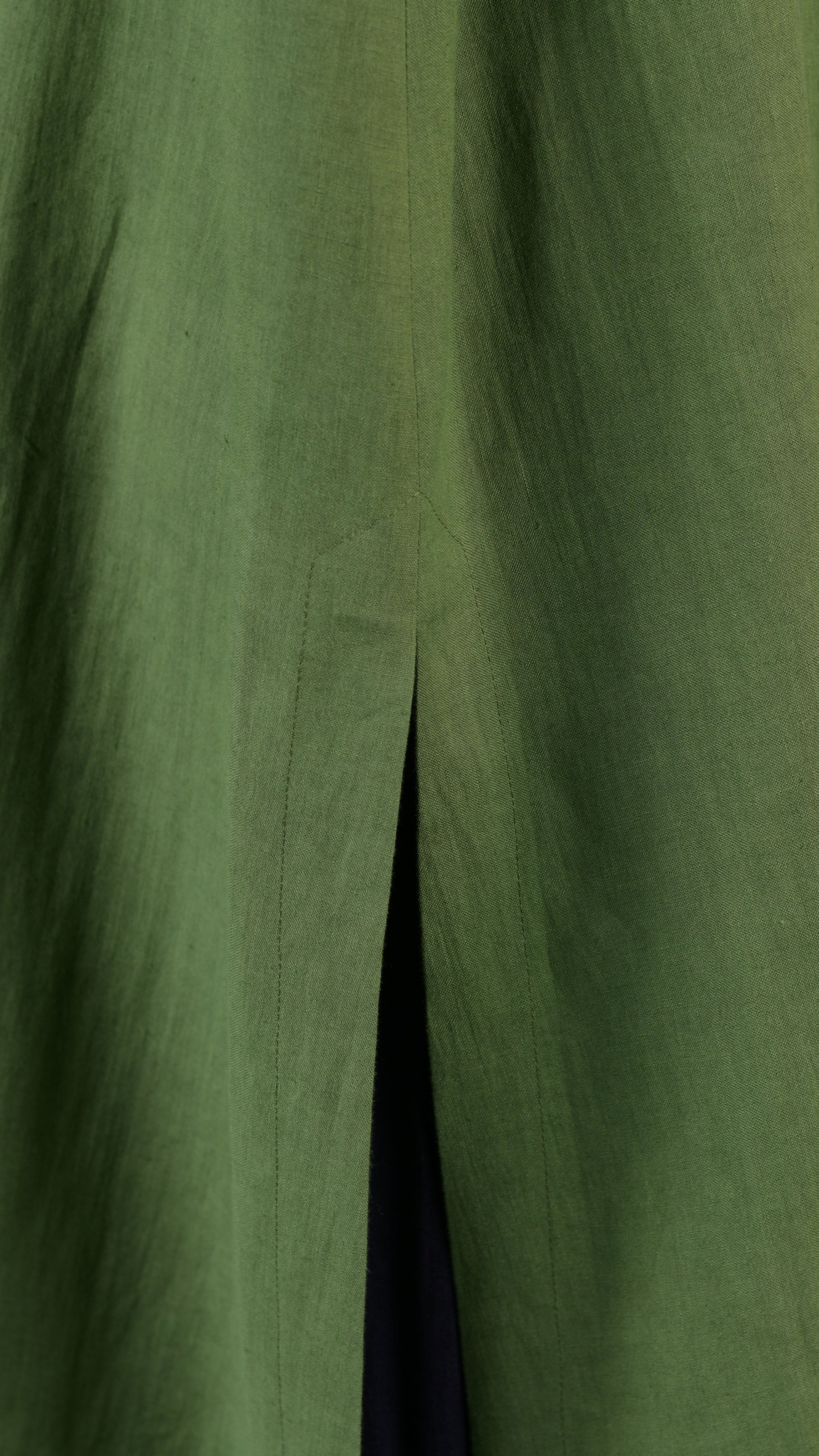 slim a-line sleeveless shirt dress with collar and side slit detail in darklime