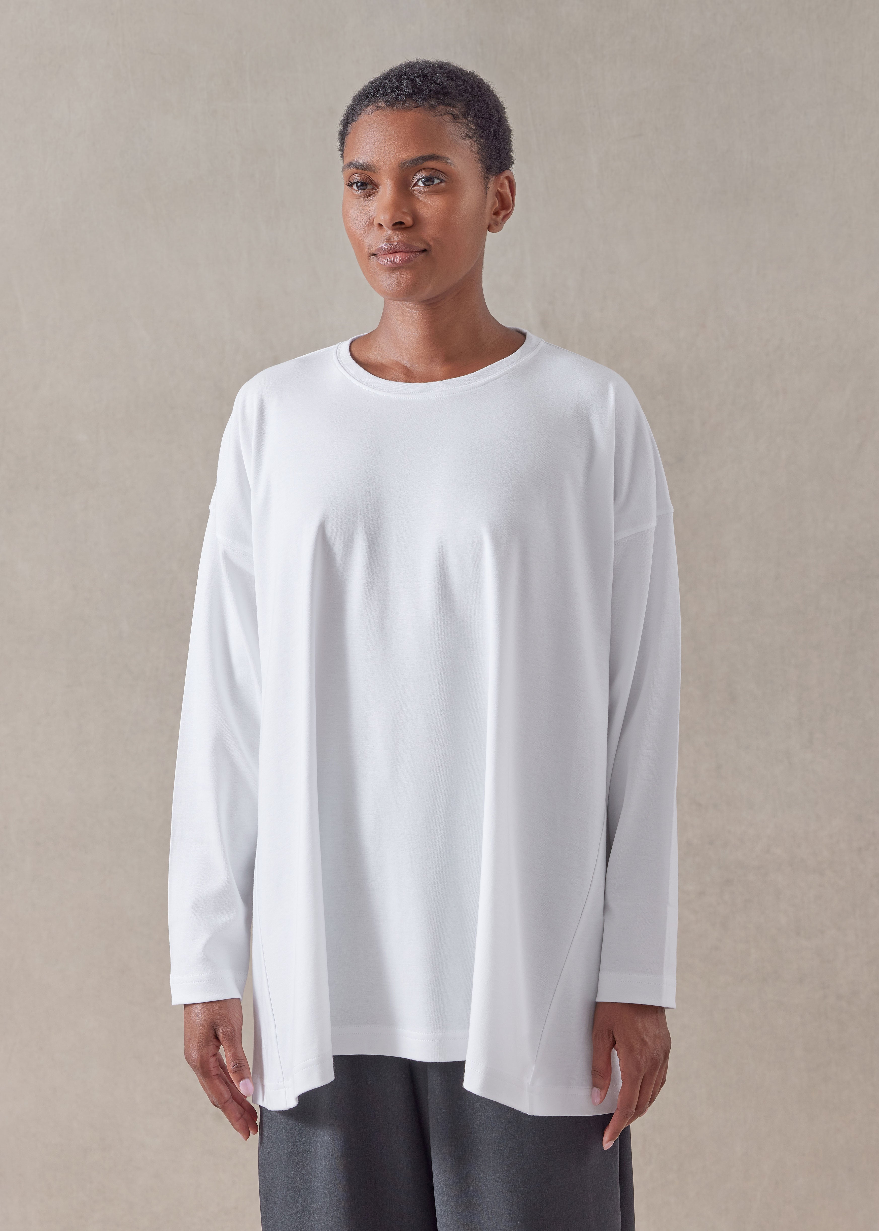 cotton jersey side panelled round neck t-shirt - mid plus (white)
