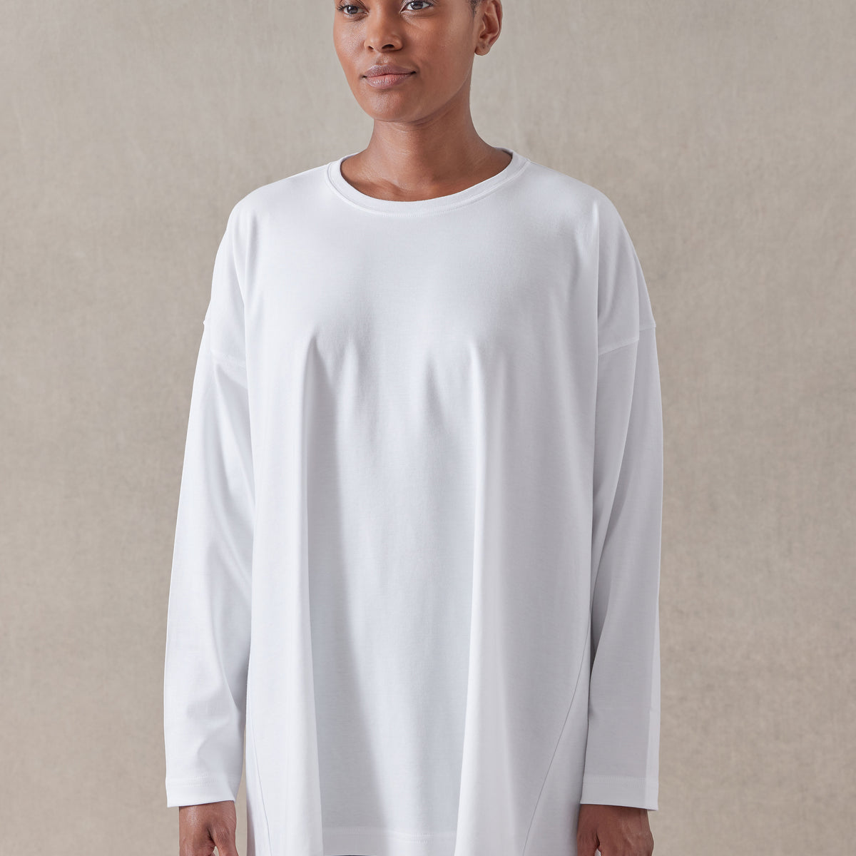cotton jersey side panelled round neck t-shirt - mid plus (white)