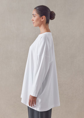 cotton jersey long sleeve boat neck t-shirt - long
