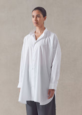 cotton wide a-line collarless classic shirt - long plus