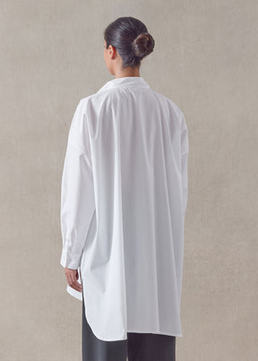 cotton wide a-line collarless classic shirt - long plus