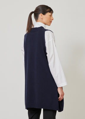 A-line sleeveless deep v-neck sweater - long plus dark