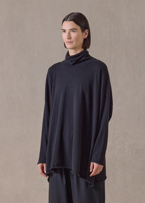 cashmere a-line scrunch neck neck sweater - long (black)