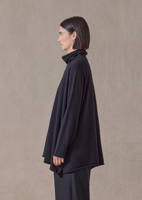 cashmere a-line scrunch neck neck sweater - long (black)