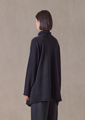 cashmere a-line scrunch neck neck sweater - long (black)