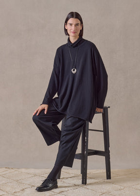 cashmere a-line scrunch neck neck sweater - long (black)