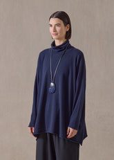 cashmere a-line scrunch neck neck sweater - long (navydark)