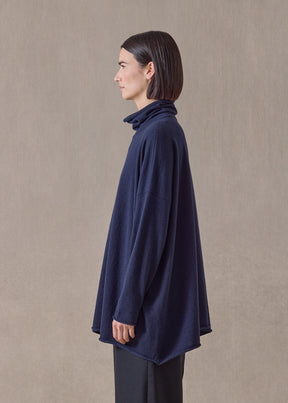 cashmere a-line scrunch neck neck sweater - long (navydark)