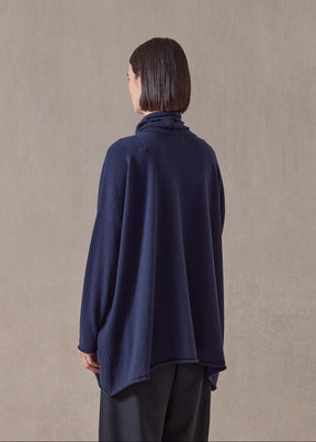 cashmere a-line scrunch neck neck sweater - long (navydark)
