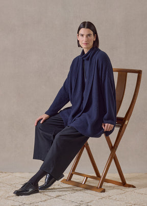 cashmere a-line scrunch neck neck sweater - long (navydark)