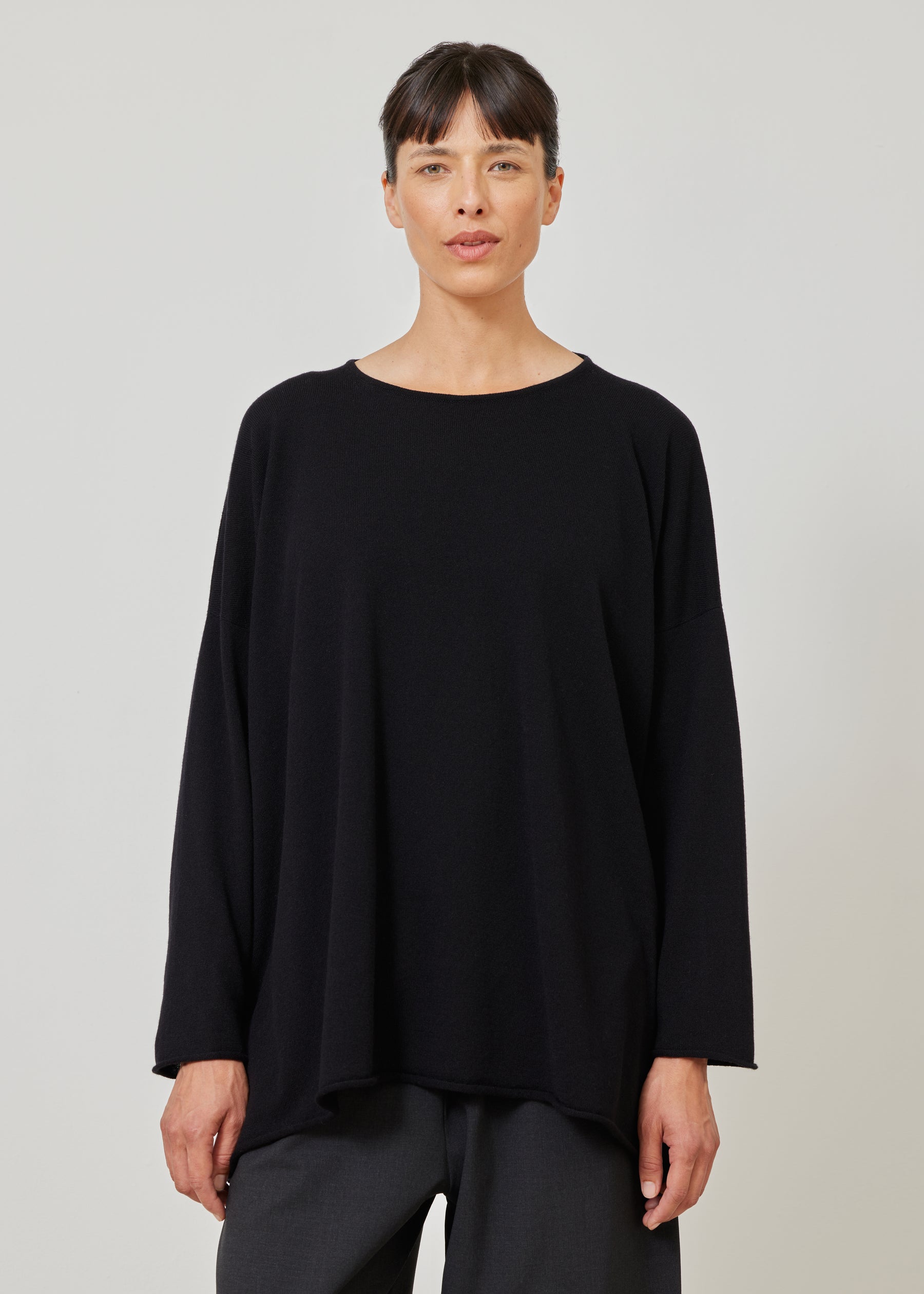 A-line bateau neck sweater - long