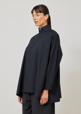 wide double stand collar shirt with hidden pocket - long