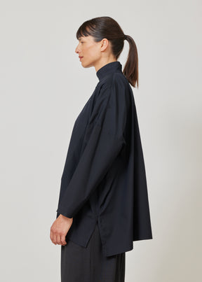 wide double stand collar shirt with hidden pocket - long