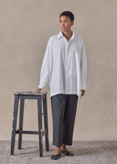 cotton poplin wide longer back shirt with collar - long (hidden pocket) (white)