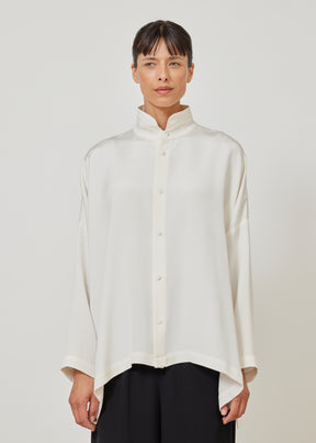 wide longer back double stand collar shirt - mid plus