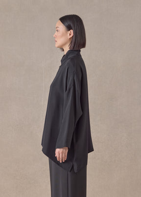 silk wide a-line shirt with chinese collar - mid plus