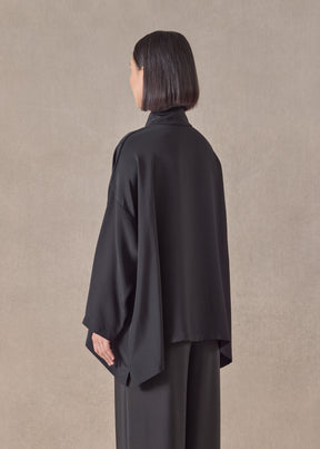 silk wide a-line shirt with chinese collar - mid plus