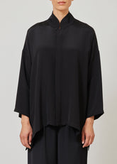 silk wide a-line shirt with chinese collar - long