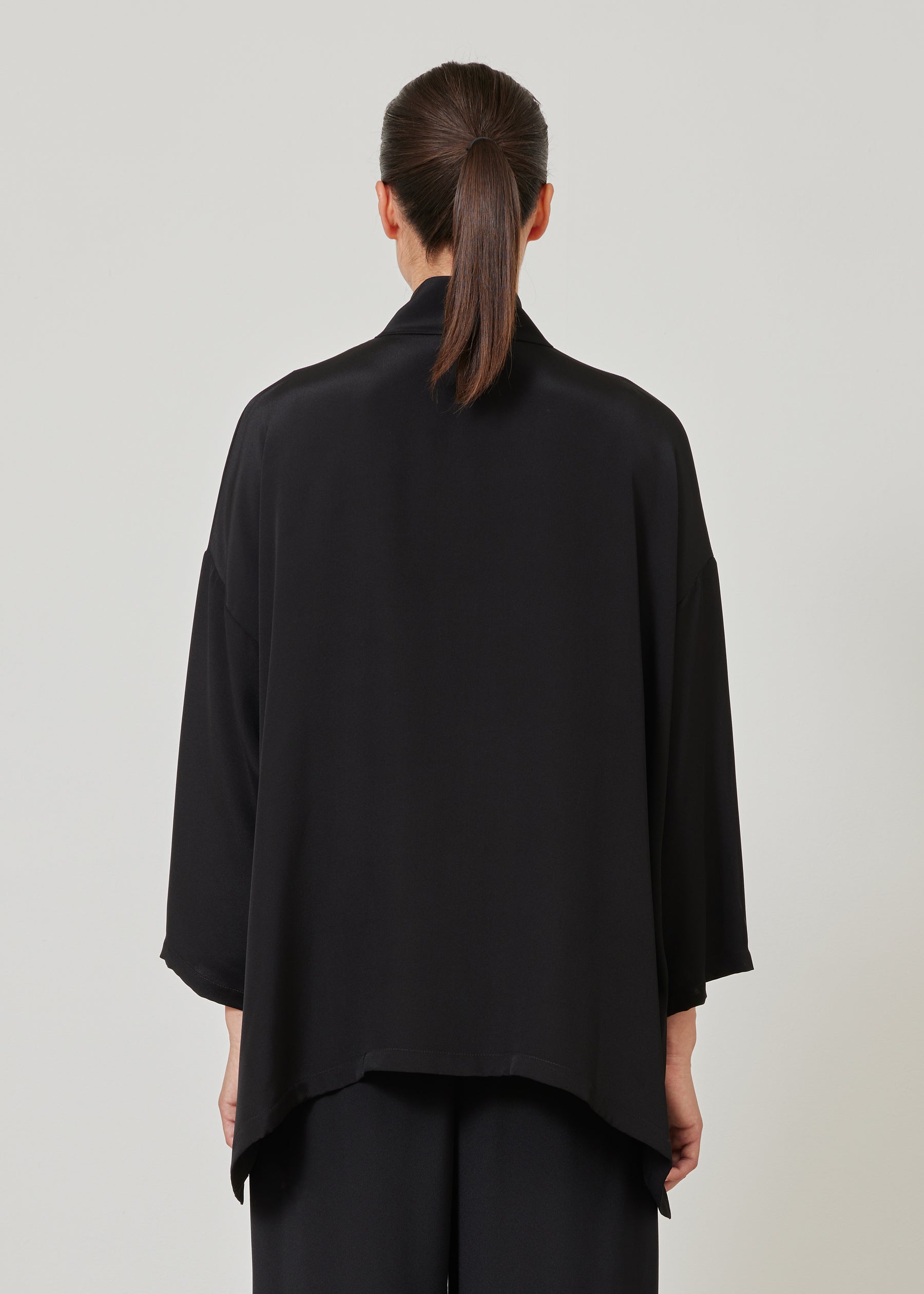 wide A-line shirt with chinese collar - long