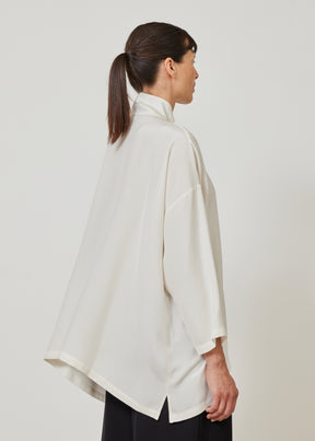 wide A-line shirt with chinese collar - long