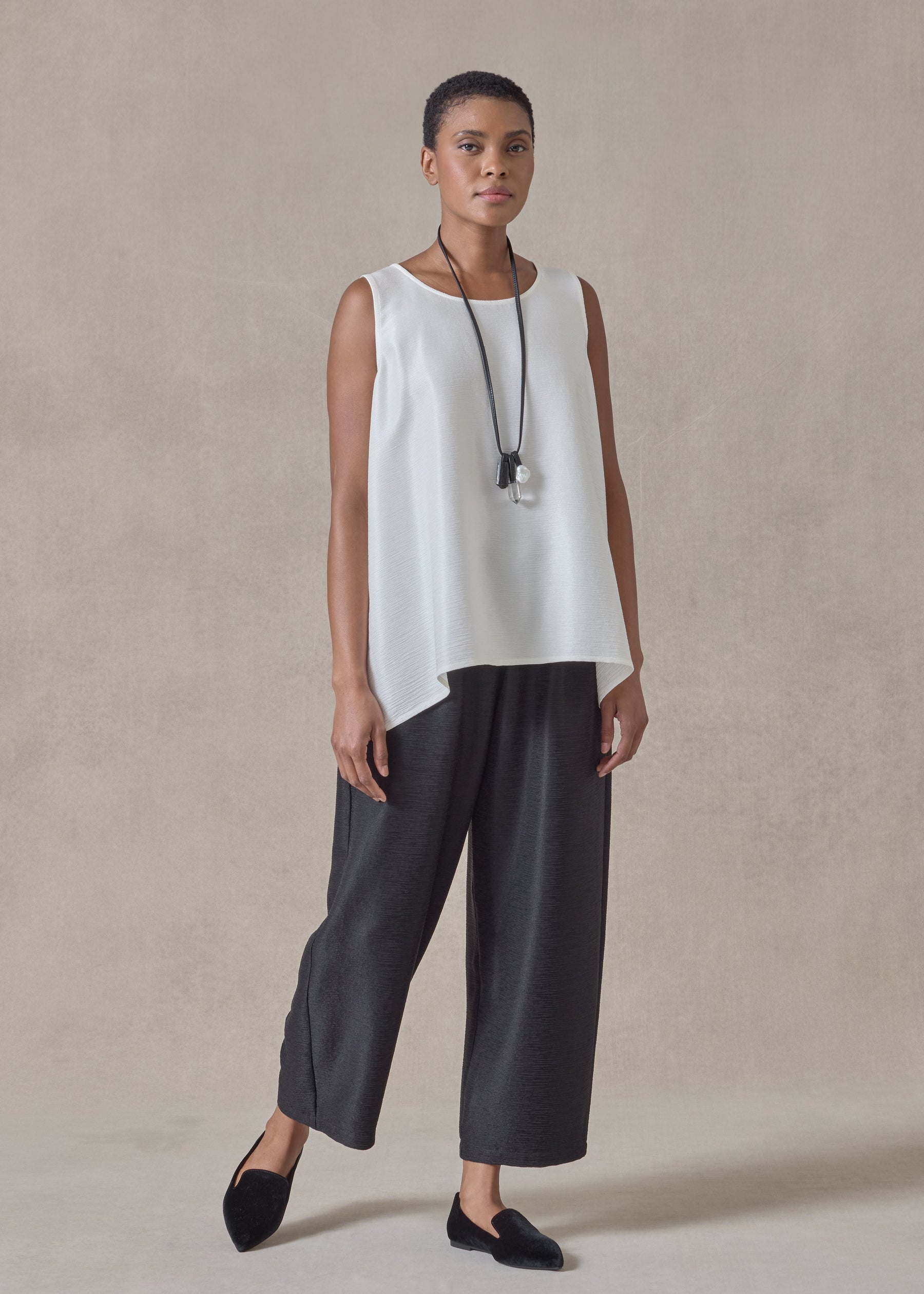 midweight silk plissé a-line shell - mid plus (white)