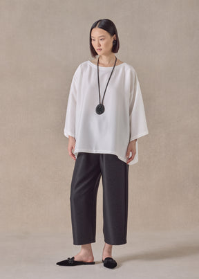 midweight silk plisse a-line scoop neck top - mid plus (white)