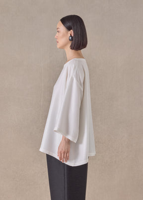 midweight silk plisse a-line scoop neck top - mid plus (white)