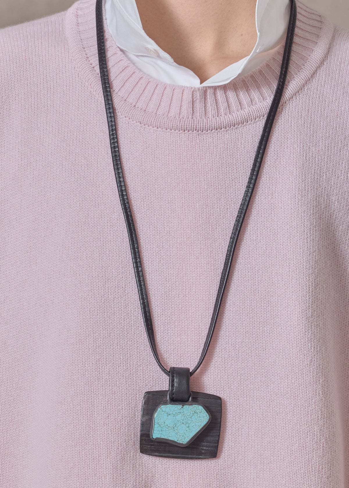 doubled square kamagong and stone leather pendant